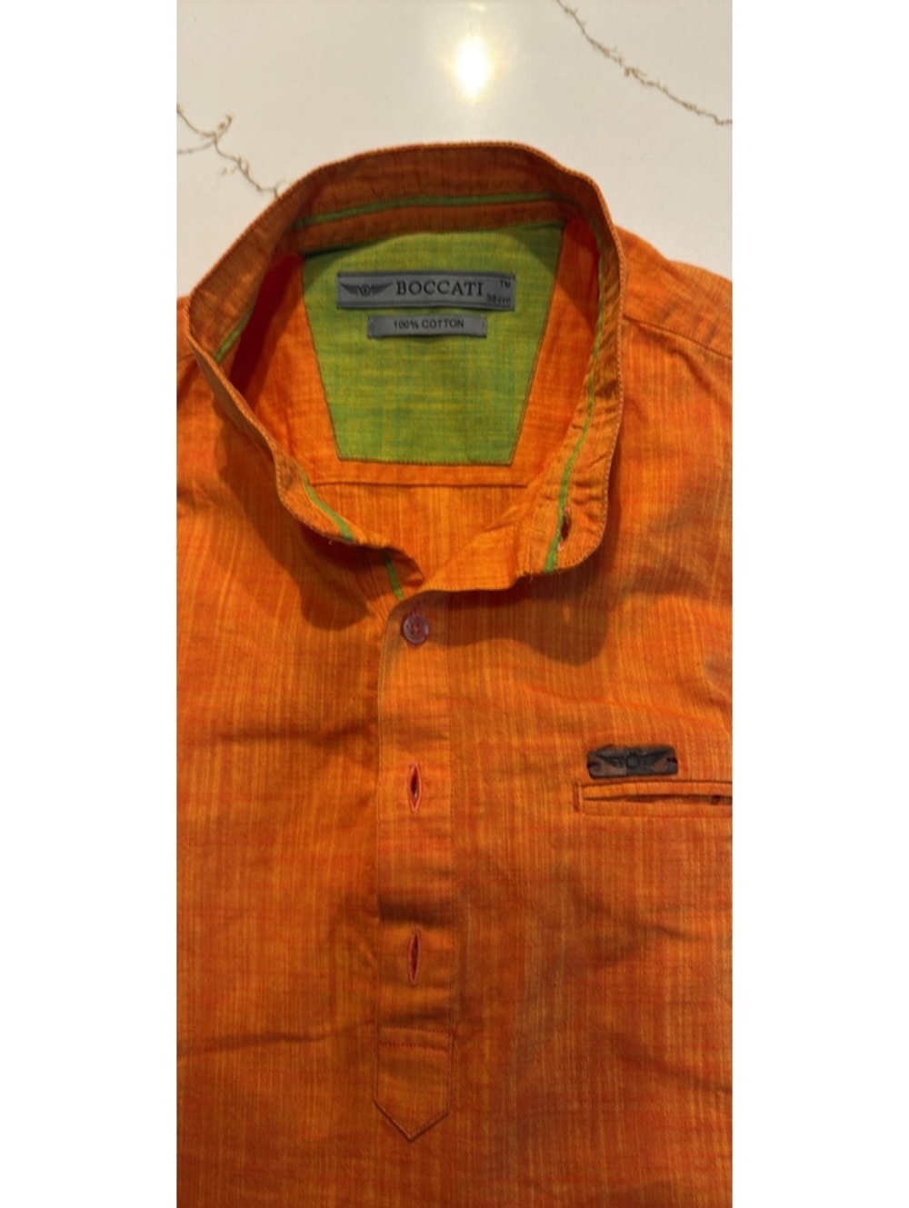 Boccati Orange 100% Pure Cotton Long Sleeve Shirt Size 15 Small